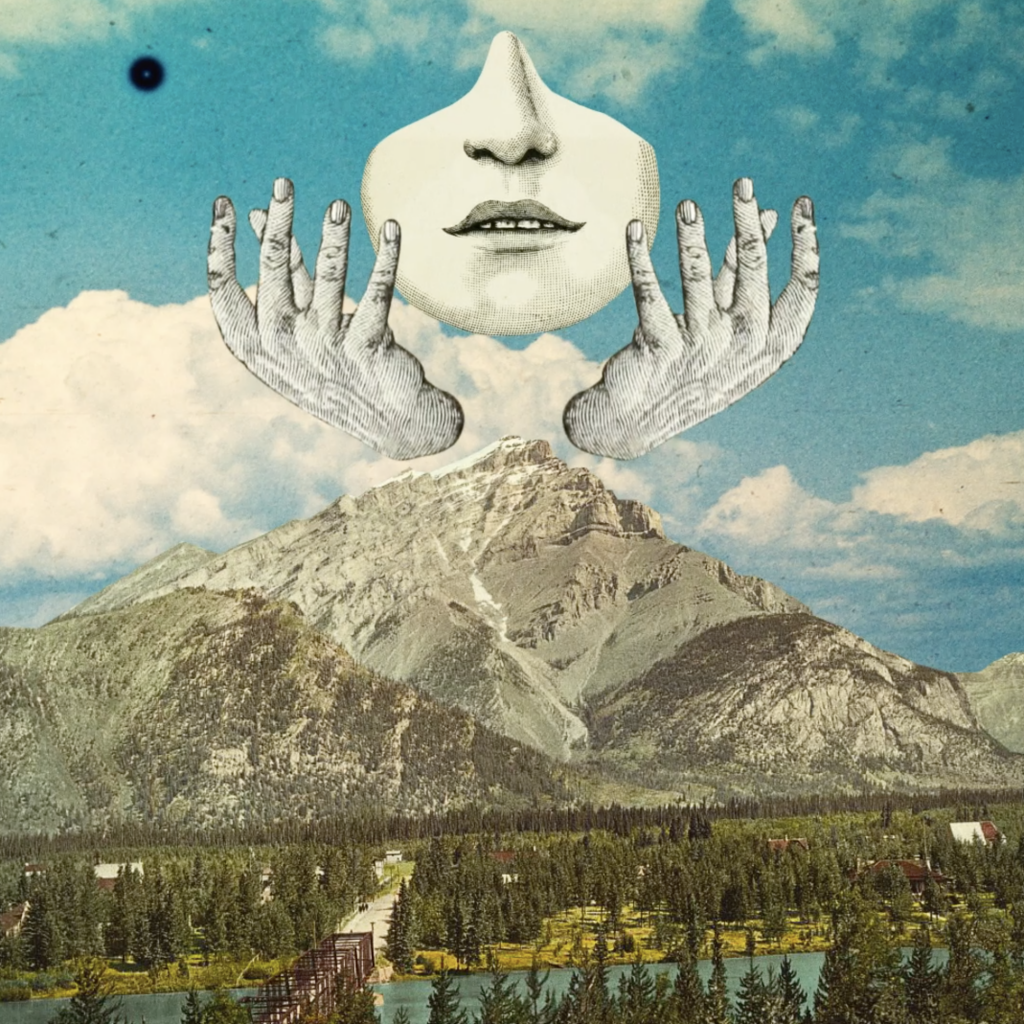 face rising about mountains collage animation