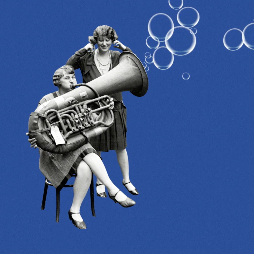 tuba playing with bubbles collage animation